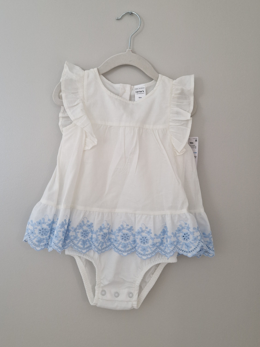 Carter's White Sleeveless Baby Dress Onesie with Subtle Gather